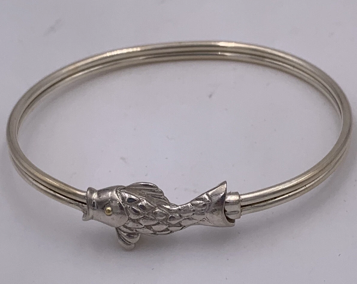 Tiffany Co. Vintage Koi Fish Latching Bangle Bracelet 925 Sterling Silver RARE