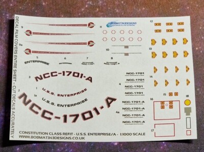 Star Trek Constitution Refit USS ENTERPRISE-A Decals für Modellbausatz im Maßstab 1:1000