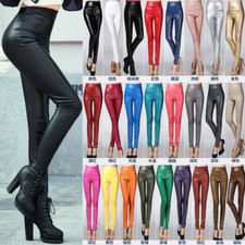 Autumn Winter Women Elastic PU Leather Velvet High Waist Leggings Pencil Pants