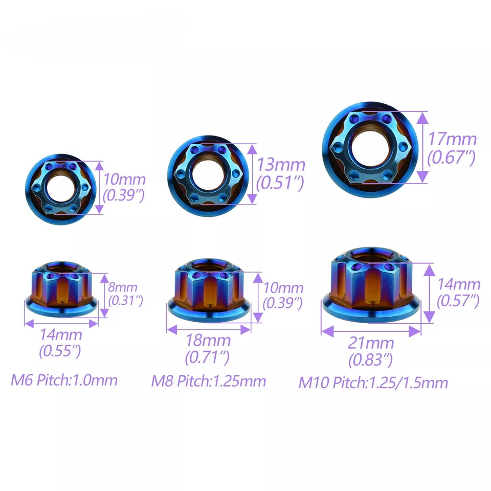 6pcs Titanium Nut M6 M8 M10 M12 M14 M16 Ti Flange Nuts for Motorcycle Rear Axle - Image 2 of 4