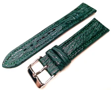 Green Genuine Shark Sharkskin 20mm Regular Padded Watch Band Silver Tone Buckle 