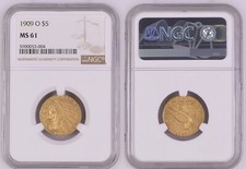 GOLD USA 5 Dollars 1909 O New Orleans im NGC-Holder grade MS 61 nswleipzig