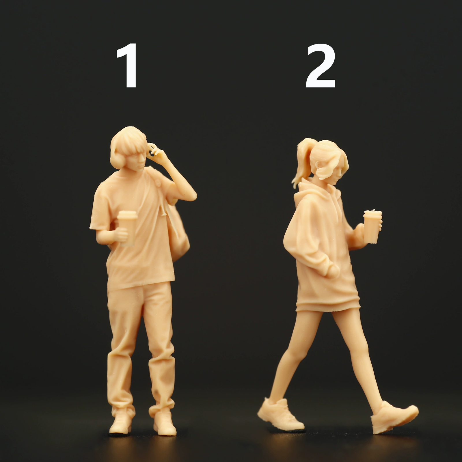 3D Printed 1:64 milk tea couple miniature scene figure model unpainted  2pc