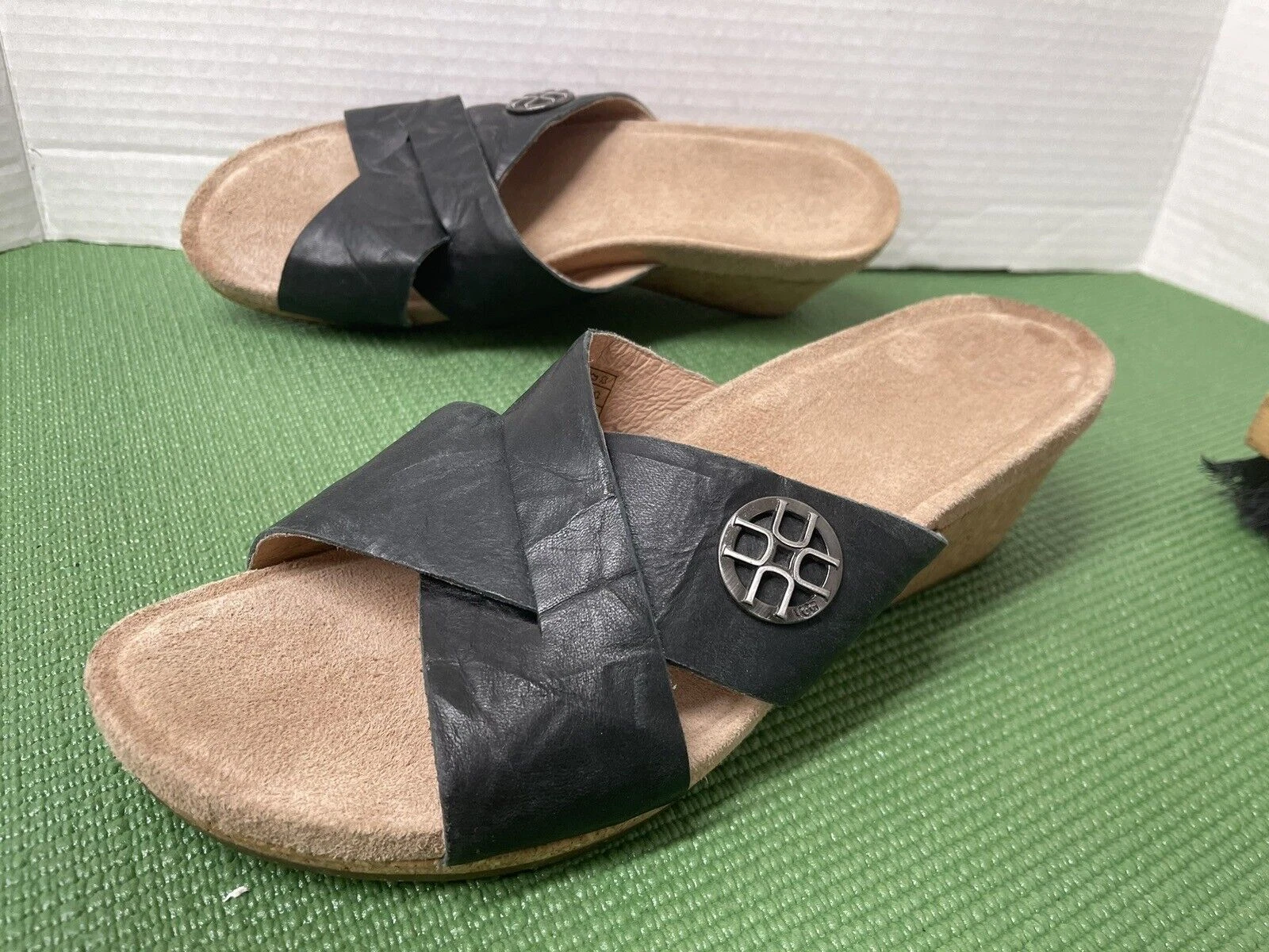 UGG Australia Lyra 1009854 donna taglia Scarpe sandali slip on con zeppa in pelle nera