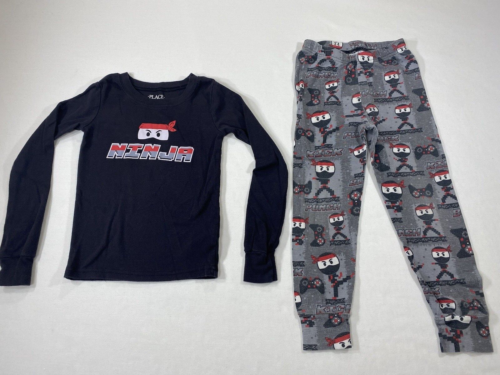 Childrens Place Boys Pajama Set 5 Ninja Sleepwear 2 Piece Black Gray Long Sleeve - Picture 1 of 17