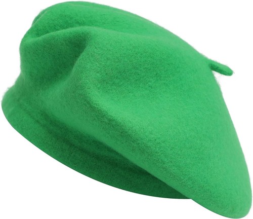 ZLYC Wool French Beret Hat Solid Color Cap for One Size, Strong Green