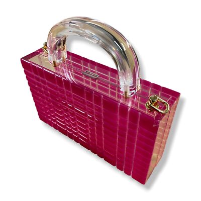 $1017 L'Afshar Women's Pink Sierra Leon Acrylic Chain Grid Crossbody Purse Bag