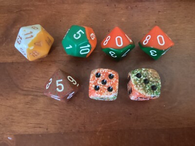 Lot of 7 Dice-D20-D12-(3)D10-(2)D6-Chessex-A31