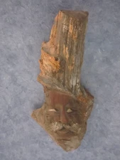 Carved Tree Whimsey Wood Face Old Man Tree Spirit Wall Folk Art Decor 9"