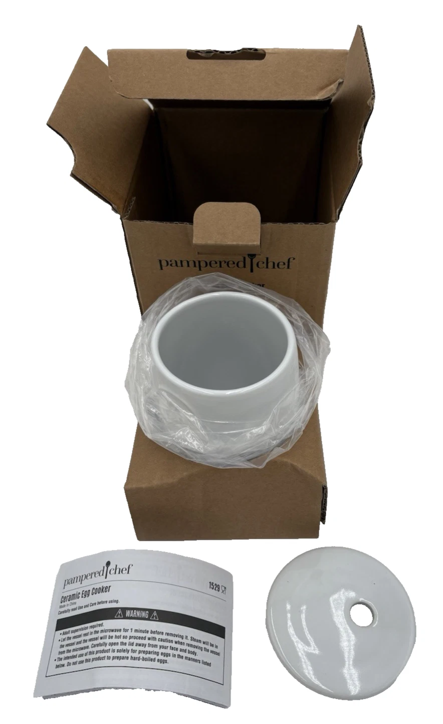 Pampered Chef Ceramic Egg Cooker 1529 White Gray Silicone Sleeve Microwave NEW
Opens in a new window