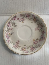 Vtg Suffield Saucer w/ Gold Trim & Pink Flowers Ridgeway Lane Homer Laughlin?
