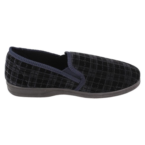Rosebank Jack Herren Slipper Slip On Velours Twin Gusset Schwarz Navy - 第 17/22 張圖片