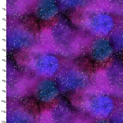 3 Wishes Fabric | Starlight Glitter Space Purple & Blue Sky Nebula | Yard