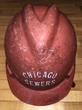 VTG MSA Orange Hard Hat CHICAGO SEWERS V-Gard (FREE S&H)