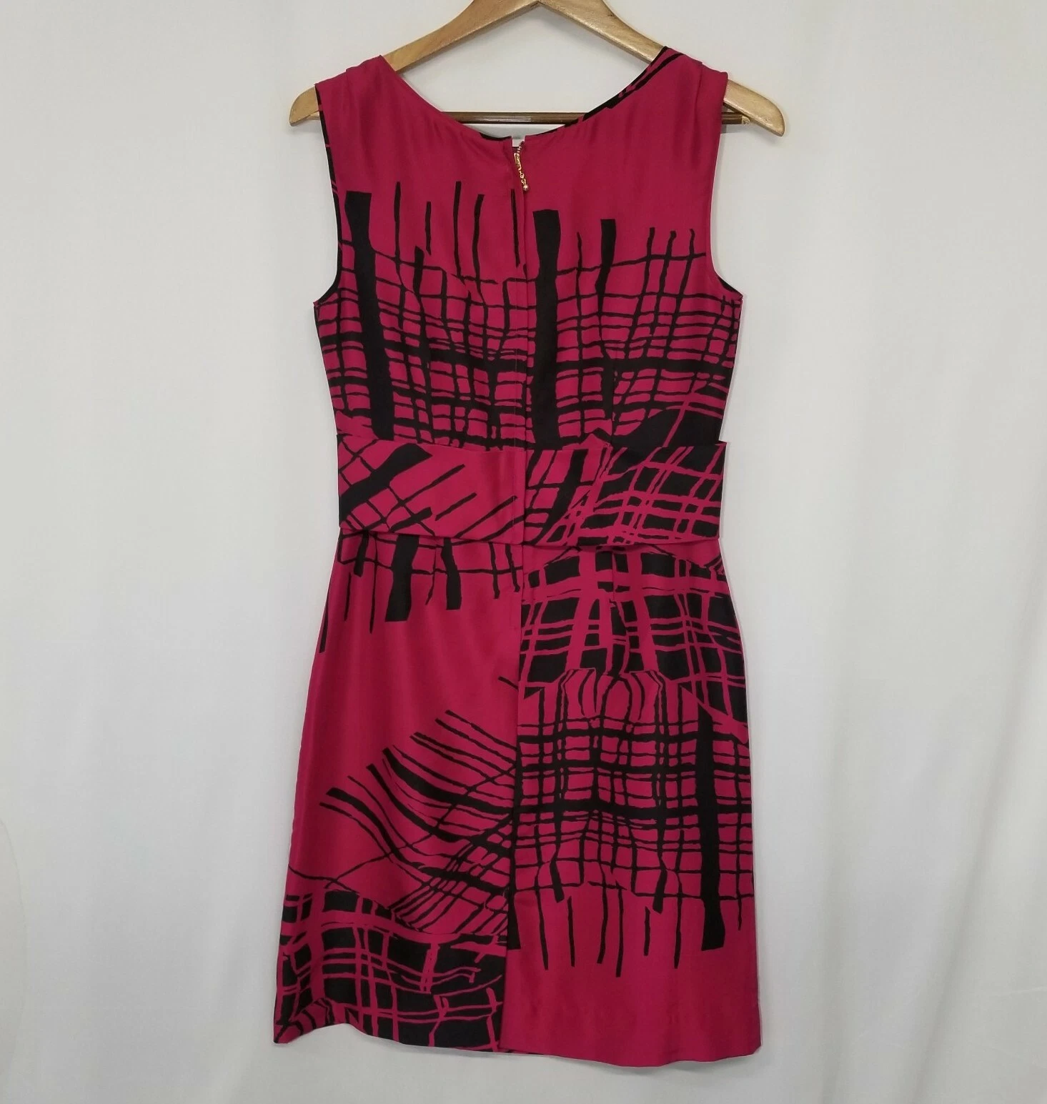 Abito a tubino senza maniche in seta stampa astratta rosa e nero Kate Spade New York taglia 4