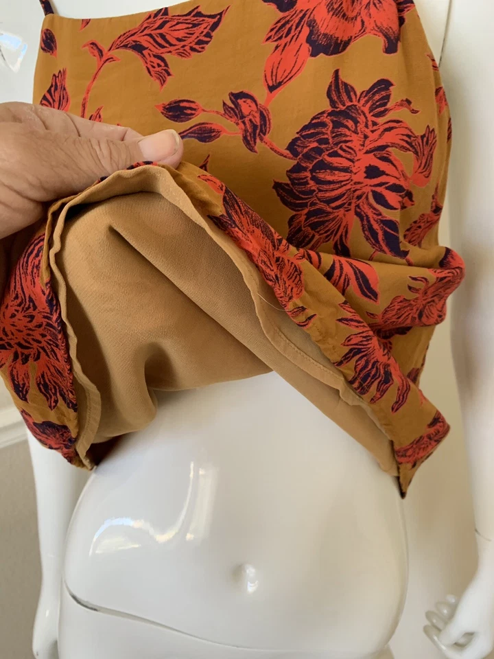 Camiseta sin mangas Ecote Anthropologie mostaza/coral floral viscosa/rayón forrada fluida talla M Foto 4 de 4