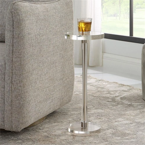Uttermost Pria Contemporary Crystal and Metal Drink Table in Silver - Picture 2 of 4