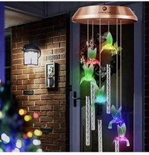 Lanthium Stainless Steel Solar Hummingbird Wind Chimes Long Lasting Lithium Batt