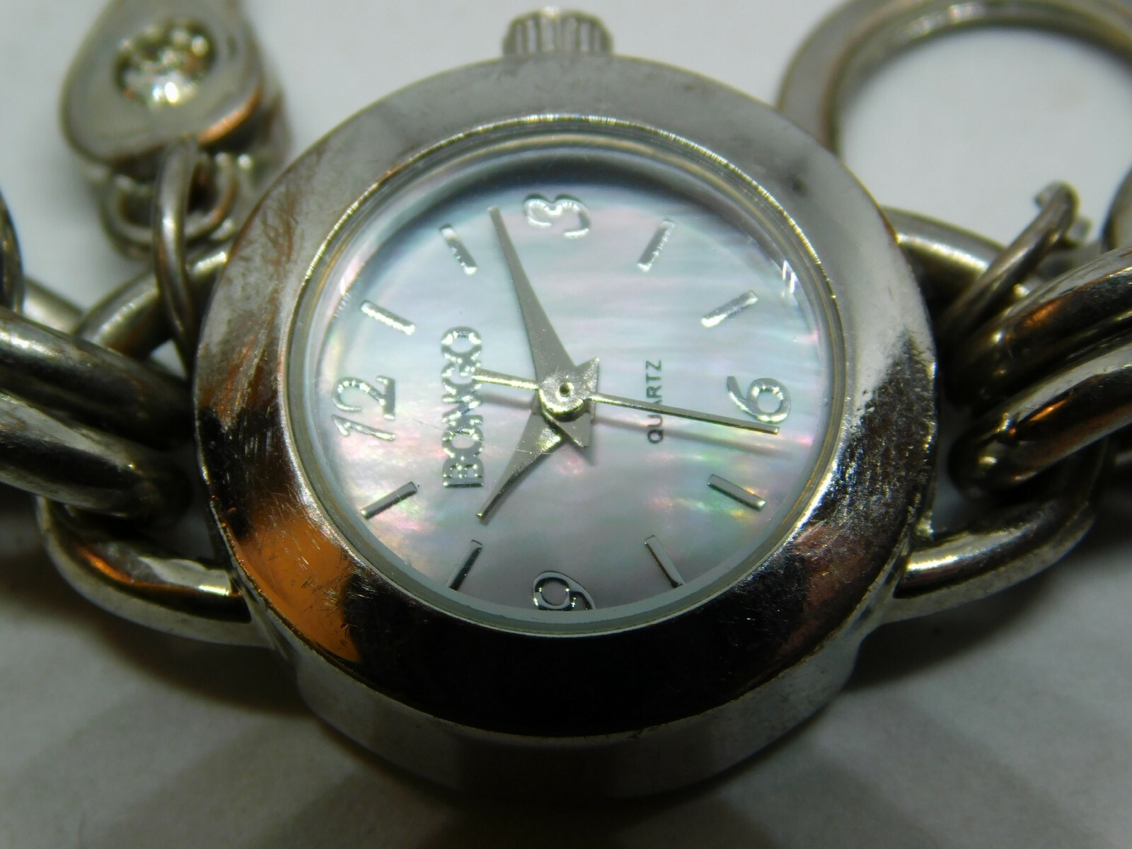Bongo BG4750 Silver Tone Charm Bracelet Quartz Analog Ladies Watch Sz