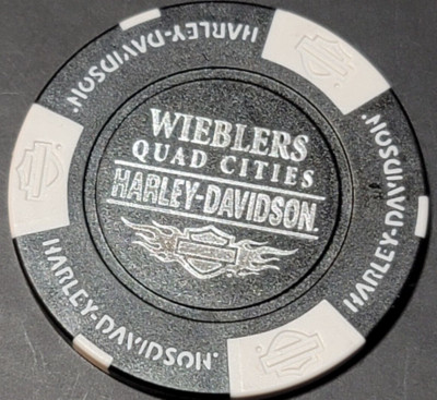 WIEBLERS QUAD CITIES HD B&S Back ~ IOWA (Black/White) Harley Poker Chip (CLOSED)