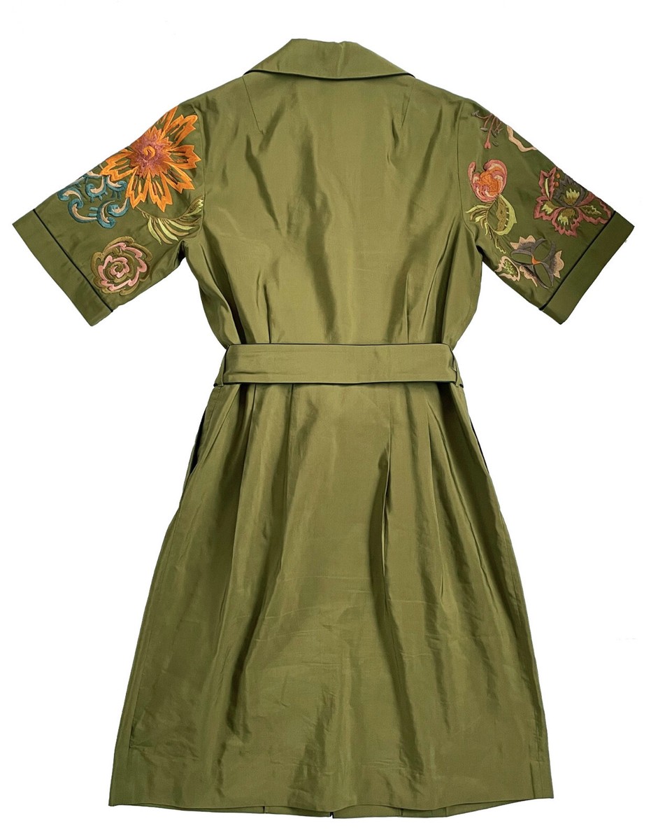 DRIES VAN NOTEN Shirt Waist Dress Belted Hand-Embroidered Detail