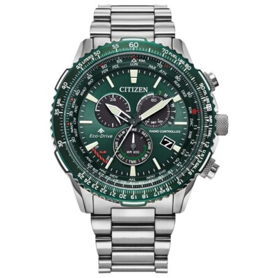 #ad Citizen Men #x27;s Air Chronograph Day Date Eco Drive Silver Watch 46 MM CB5004 59W $266.99