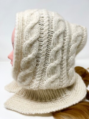 Hooded Scarf  Women Hat Hand Knit  Alpaca White color  Warm Snood Gift