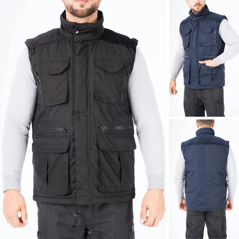 Mens Gilet Body Warmer Multi Pocket Heavy Padded Lined Corduroy Sleeveless M-6XL