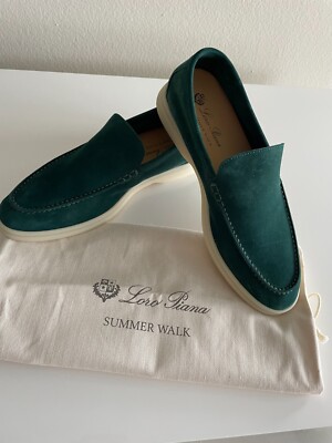 NEW LORO PIANA SUMMER WALK WOMEN LOAFERS SIZE 38.5 EU DARK GREEN