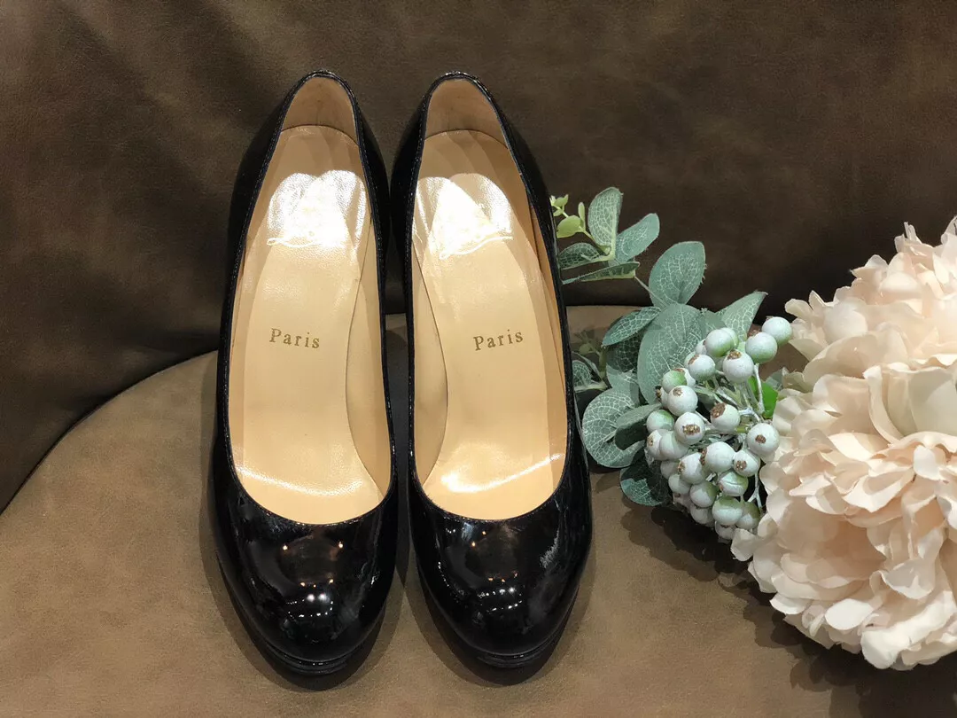 CHRISTIAN LOUBOUTIN BLACK PATENT LEATHER SIMPLE PUMPS 120 SIZE