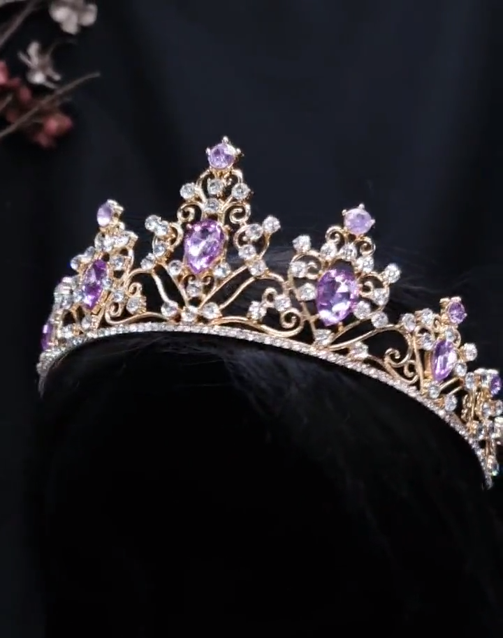 Gold Purple Tiara Crown Princess Queen headress jewelry  display picture 3