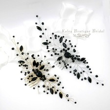 Black Gem Bridal Large Rhinestone Hair Comb, Wedding Crystal Gothic Headpiece