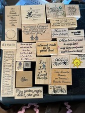 LOT "I" Lot of 31 wooden mounted rubber stamp lot-sentiments-MISCELLAN-Preowned