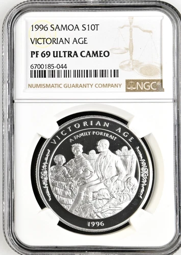 1996 Samoa 10 Tala Victorian Age Family Portrait Silver NGC PF69 ULTRA CAMEO