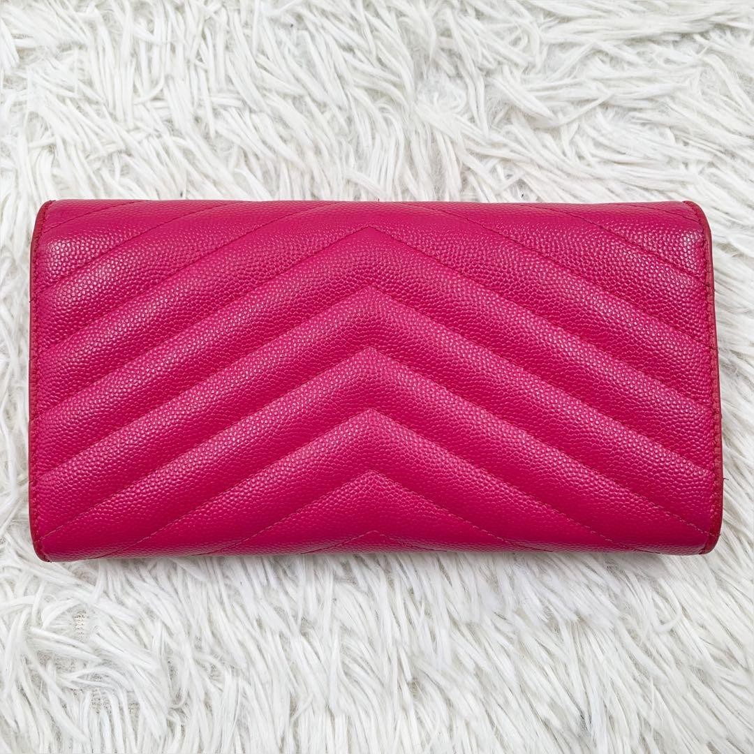 Saint Laurent Long Wallet YSL Large Flap Pink Leather