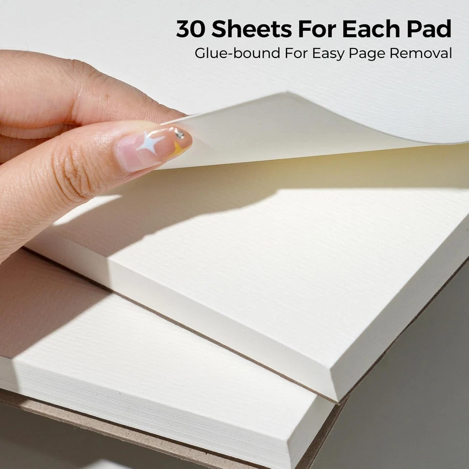 Almohadillas de papel de acuarela 9x12 140 lb 300 gsm 30 hojas cada una prensadas en frío sin ácido Foto 3 de 4