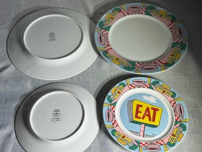 Block Spal Eat N Drink 1987 2 Dinner Plates 10.5  + 2 Salad Plates   Collectible