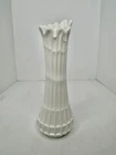 HTF Vintage Fenton Glass Milk Glass Waffle Windowpane Swung Vase 10.5”
