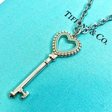 Tiffany & Co. Heart Key Necklace Silver 925 Large Blue Oval Pendant - Used