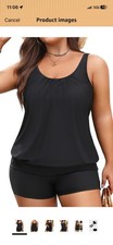 Woman  s Size 2xl Black 2 Piece Tankini Swimsuit with Shorts New With Tags