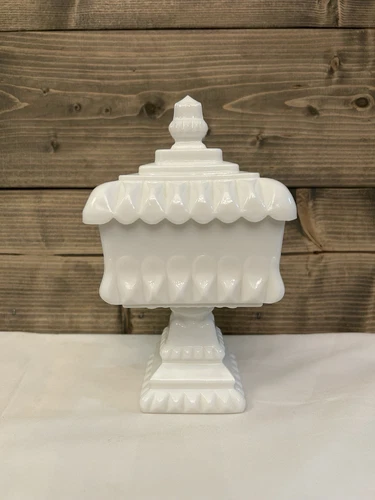 Westmoreland Milk Glass Wedding Cake Stand Bowl Covered Candy Dish 8" Vintage