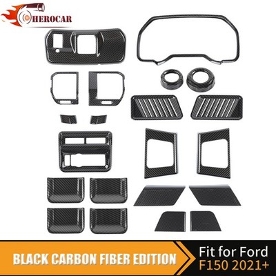 21pcs Interior Decoration Trim Cover Bezels For Ford F150 2021-2025 Carbon Fiber