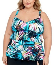 Swim Solutions Plus Size Triple Tier Tankini Fiesta Fronds 18W