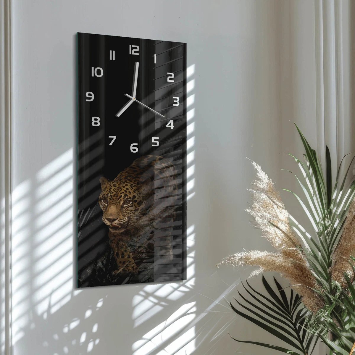 Reloj de Pared Rectangular Vertical de Vidrio Templado Elegante Jaguar 30x60 cm