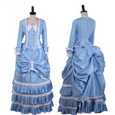Victorian blue Bustle ball gown Gothic Women's elegant vampire Dress Ball Gown