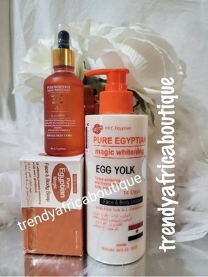 3pcs Mgc Egyptian Whitening Body Lotion, Gold Serum, Face & Body Soap Set
