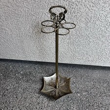 Vintage Brass Umbrella Shaped Cane Holder Stand 5 Ring MCM