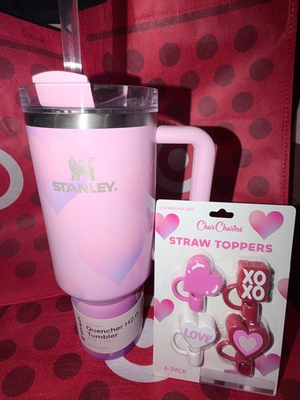 #ad #ad Valentines Stanley 40 Oz Powder Pink Heart Gradient Quencher H2.O STRAW TOPPERS $69.99