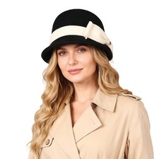 F FADVES Women Solid Color 100 Wool Winter Hat Women Cloche Bucket Bowler wi...