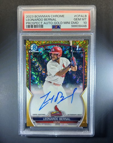 Leonardo Bernal Auto /50 PSA 10 2023 Bowman Chrome 1st Gold Mini Diamond 